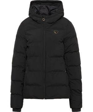 Avec cette veste d'hiver féminine, myMo présente un modèle qui marque des points tant au niveau de l'apparence que de la fonctionnalité. Le manteau est léger et dispose d'un aspect matelassé, ce qui rend le modèle si particulier, car l'humidité ne peut pas non plus pénétrer à ces endroits. Le tissu extérieur enduit de haute qualité est le partenaire idéal, car il est également imperméable au vent et à l'eau. La grande capuche est équipée d'un cordon de serrage élastique intégré et la fermeture éclair sur toute la longueur offre suffisamment de place pour les jambes. Le design est complété par des poches latérales zippées ainsi que par une poche intérieure pratique. Une combinaison réussie d'optique et de fonctionnalité, avec une finition de haute qualité qui offre une grande protection - et en plus sans aucune plume animale !