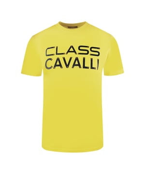 Blijf stijlvol en zelfverzekerd met dit gele T-shirt met logo van Cavalli Class. deze comfortabele top laat je unieke gevoel voor stijl zien en laat een onvergetelijke indruk achter!, Ronde hals, Korte mouwen, 100% katoen, Normale pasvorm, Valt normaal qua maat, Geel T-shirt