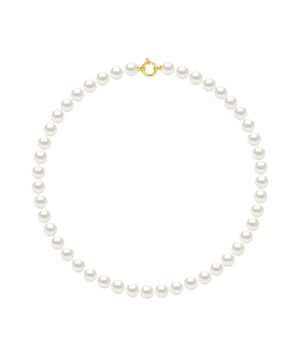 Choker true Cultured Freshwater Pearls 9-10 mm - Natural White Color Spring Ring Gold 375 Länge 42 cm , 16,5 in - Unser Schmuck wird in Frankreich hergestellt und wird in einer Geschenkbox mit einem Echtheitszertifikat und internationaler Garantie geliefert