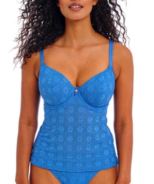 Freya Nomad Nights Tankini Top. With light padding, crochet overlay, plunge neckline and hidden powernet wing.. This product is recommended as hand wash only.