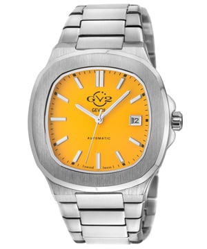 Potente, que significa fuerte, poderoso y sólido, es una adición inquebrantable a la Colección GV2 para hombres. Distinguida y distintiva, la Colección Potente presenta una marcada esfera de reloj de 39 mm que enmarca un audaz y acolchado dial, con manos e índices luminosos destacando la fecha a las 3 en punto.
Con una fuerza innegable viene un gran poder, y por eso la robusta tapa de exhibición en contraste con la corona de empuje-tirón y la hebilla desplegable de Potente. El inconfundible y poderoso diseño de esta colección acompaña al mismo movimiento automático suizo que convierte a Gevril en una tradición centenaria.
Destáquese, sea audaz - Potente.

Reloj automático suizo GV2 18111B para hombres Potente

Reloj automático suizo para hombres de la Colección Potente de GV2
Caja de acero inoxidable 316L de 39 mm, dial acolchado mostaza
Corona de empuje-tirón, fecha a las 3 en punto
Tapa de exhibición, manos e índices luminosos
Brazalete de acero inoxidable 316L con hebilla desplegable
Cristal de zafiro antirreflectante
Resistente al agua hasta 50 metros / 5ATM
Movimiento automático suizo MD3G