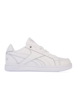 Children Boys Reebok Classics Royal Prime Trainers in white silver.- Synthetic upper.- Lace closure.- Monochromatic design.- Padded collar and tongue.- Reebok branding at tongue  heel and side.- Abrasion-resistant rubber outsole.- Synthetic upper  Textile lining  Synthetic sole.- Ref.: V69990C