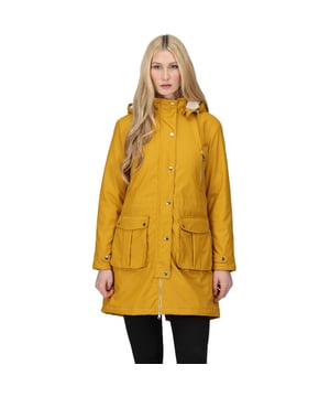 100% polyester PU membrane with knit back. Durable water repellent finish. Thermoguard insulation. 100% polyester taffeta lining. 100% polyester luxury fur lining to back upper body and hood. Detachable hood with adjusters. 2 lower bellow pockets with snap fastenings. 2 zipped chest pockets. Adjustable drawcord waist. Adjustable cuffs. Back vent detai.