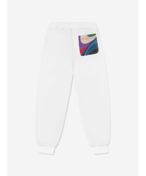 Emilio Pucci embody innovation and timeless luxury in their beautifully crafted designs. These girls ivory joggers are depicted in cotton jersey with an elasticated waistband, back 60s swirl multicolour print pocket and contrast 60s swirl trim. Complete with PUCCI printing and side pockets. She will look effortlessly up to date. ‚ Ribbed Cuffs/Hem ‚ 100% Cotton