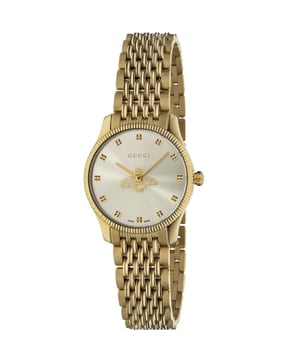 MANUFACTURER PRODUCT NUMBER YA1265021CATEGORY WatchesBRAND GUCCIWATCH MARKERS DotsWATER RESISTANT 50 MetresGender WomenMOVEMENT QuartzCASE MATERIAL Stainless Steel & PVD Yellow GoldDIAL COLOUR SilverSTRAP MATERIAL Stainless Steel & PVD Yellow GoldDIAMETER 29mmBRAND COLLECTIONS G-Timeless