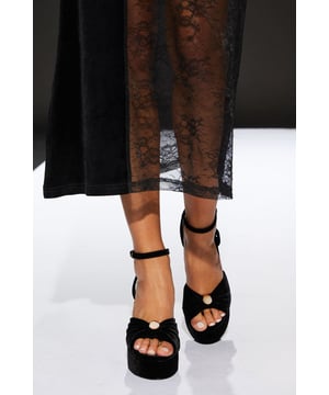 Runway Velvet Dome Stud Platform Heeled Sandals