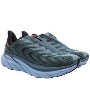 Hoka Project Clifton Men's Trainers, the epitome of innovation and performance in footwear. Crafted with meticulous attention to detail, these trainers are designed to elevate your running experience to new heights. Here's a comprehensive description highlighting their key features:

 Responsive Cushioning:  The Clifton trainers are renowned for their plush cushioning, providing a responsive and comfortable ride with every stride. Utilizing Hoka's signature midsole technology, these trainers offer superior shock absorption to reduce impact on your joints, allowing for longer, more comfortable runs.

 Lightweight Construction:  Engineered with lightweight materials, these trainers offer a feather-light feel without compromising on durability. The breathable mesh upper enhances airflow, keeping your feet cool and comfortable even during intense workouts.

 Meta-Rocker Geometry:  Featuring Hoka's Meta-Rocker geometry, these trainers promote a smooth transition from heel to toe, encouraging a natural gait cycle and enhancing propulsion. This innovative design ensures a more efficient and effortless running experience.

 Supportive Fit:  The Clifton trainers boast a supportive fit that hugs your foot securely, providing stability and minimizing the risk of injury. The padded collar and tongue offer additional comfort and support, while the traditional lace-up closure allows for a customizable fit.

 Multi-Sport Performance:  While ideal for running, the versatility of these trainers extends to various activities, including gym workouts, cross-training, and everyday wear. Their adaptive design makes them a versatile addition to any athlete's wardrobe.
