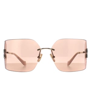 Die Miu Miu MU54YS ZVN20F pale gold pink mirror Sonnenbrille hat einen kÃ¼hnen, randlosen Rahmen, der Selbstvertrauen und Raffinesse ausstrahlt und aus hochwertigem Metall fÃ¼r ein luxuriÃ¶ses GefÃ¼hl gefertigt ist. Die GlÃ¤ser bieten einen hervorragenden UV-Schutz und verleihen einen Hauch von Glamour, perfekt fÃ¼r jeden modebewussten Menschen. Mit markanten Details und dem ikonischen Miu Miu-Logo an den BÃ¼geln ist die MU54YS Sonnenbrille ein unverzichtbares Accessoire fÃ¼r alle, die sich trauen, ein Statement zu setzen. Treten Sie ins Rampenlicht und lassen Sie Ihren Stil mit Miu Miu erstrahlen.