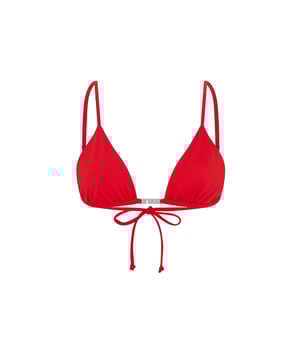 Our LET'S SWIM logo takes centre stage on this bikini top. Crafted from sustainable materials and in our very own Danger Red colourway, this piece is made for ocean lovers. All you need to do is adjust the straps to your fit and the sea is yours. Mix and match colours and pair with the black ruched bikini bottom for full impact.