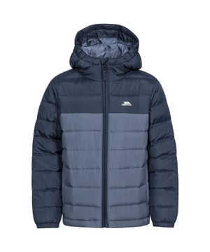 Steppjacke für Kinder. Angewachsene Kapuze. 2 Taschen. Kontrastfarbiger Reißverschluss. Wasser- und windabweisend. 100% Polyester.