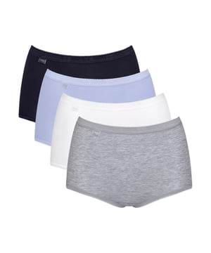 Sloggi Basic+ Maxi Brief. 4 Pack. Cotton rich knickers. Full brief with elasticated waistband. The product is machine washable.