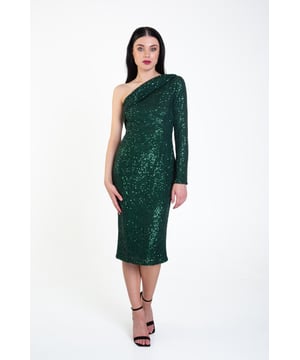 Siéntete como una estrella en tu próximo evento con nuestro vestido midi Spark. Esta impresionante pieza está confeccionada con una tela de lentejuelas Bottle y presenta una silueta favorecedora con un diseño de un solo hombro, manga larga y largo midi. El detalle del diseño atrapado se suma a la forma dramática de este diseño, no hay forma de rehuir esta pieza.