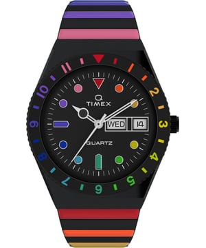 Dit Timex Dames horloge beschikt over een Quartz binnenwerk. De kast (36 mm mm) is vervaardigd uit RVS (Zwart) en heeft een Mineraalglas. De band is Multi RVS. Dit horloge uit de Timex Q Timex Rainbow reeks is een mooi en tijdloos geschenk. Verras jezelf of iemand anders met dit cadeau. Bovendien geniet u hierbij van 2 jaar garantie tegen alle fabricagefouten.