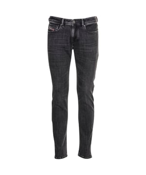 Dieselgrijze denimbroek, knoopgulp, 95% katoen, 3% elastomultiester, 2% elastaan-spandex. Skinny-fit, Diesel-branding