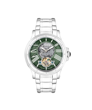 COLLECTION: BERTHA OPEN HEART SKELETON 
MODEL: ES-8244-33
MOVEMENT: AUTOMATIC 
CASE MATERIAL: STAINLESS STEEL
CASE DIAMETER (MM): 42
CASE THICKNESS (MM): 14
CASE SHAPE: ROUND
CASE COLOR: STAINLESS STEEL
DIAL COLOR: GREEN
BAND: SOLID STAINLESS STEEL BRACELET
BAND COLOR: STAINLESS STEEL
BUCKLE: DEPLOYMENT BUCKLE
BAND WIDTH (MM): 22
WATER RESISTANCE: 5 ATM
WATCH WEIGHT (G): 150
WARRANTY: 2 YEARS INTERNATIONAL WARRANTY