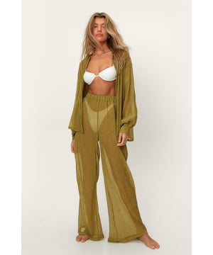 Style: Beach TrousersDesign: PlainFabric: Plisse