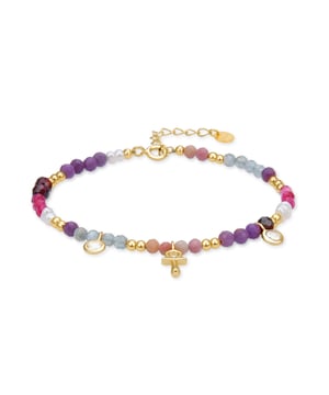Lalil armband in 925 sterling zilver en Morganite zirkonia afgewerkt met 18 karaat geelgoud plating. Trendy vertegenwoordigt de belangrijkste trends in de modewereld. Onze meest spontane lijn, met een uitgesproken boho-karakter en moderne geest die zich concentreert op sieraden vol kleur, inclusief het gebruik van natuurstenen en ontwerpen in de vorm van amuletten en talismannen.