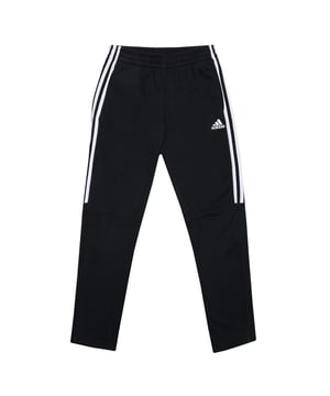 Junior Boys adidas 3S Tiro Jog Pants in black.- adidas logo to the left leg.- Two open side pockets.- Inner drawstring to the waist.- Iconic 3-Stripes branding.- Contrast ribbed detailing.- 70% Cotton  30% Polyester. Machine washable.- Ref: DV0792