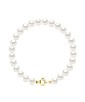 Bracelet Gold - Row of Real Freshwater Pearls Semi Round 6-7 mm - COLOR NATURAL WHITE - Length 18 cm - Spring Ring Clasp Comfort White Gold 375 - Delivered with Certificate of Authenticity and International Guarantee - MANUFACTURED IN OUR FRENCH WORKSHOPS