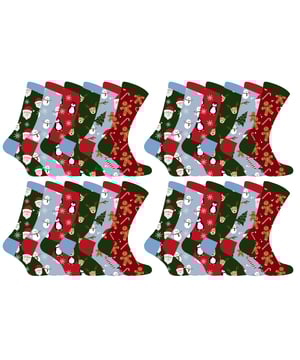 If you're looking for a gift that your kids will love, look no further! Our own branded Sock Snob Kids Christmas Socks are the perfect stocking stuffers for your little ones this holiday season. They come in red, green and light blue colours so they'll go with any outfit. Each pair comes with a festive design which include: Santa Claus, Snowmen, Penguins, Reindeer, Christmas Trees and Gingerbread Men! They're just waiting to keep their feet warm and comfy through the holiday season. Made from cotton rich fibres and are designed to be full of comfort on little feet and have a comfort top to keep them in place. These would make a great stocking filler and you can choose from a range of multipack options: 6 pairs, 12 pairs or 24 pairs - so you can get even more bang for your buck! We all love a little bit of Festive cheer at Christmas time, and these Children’s Festive Christmas Socks from Sock Snob are the perfect way to add some festive colour to their wardrobe. If you're looking for the perfect Xmas gift for your little ones or for someone else's children, look no further than our Kids Festive Christmas Socks from Sock Snob. These socks come in packs of 6, 12, or 24 Pairs, with many festive patterns per pack. They’re made from 51% Cotton 31% Nylon 16% Polyester 2% Elastane, are available in 2 sizes: 9-12 UK (27-30 EUR, 10-1 US) and 12-3 UK (30-36 EUR, 13-4 US) and are machine washable.