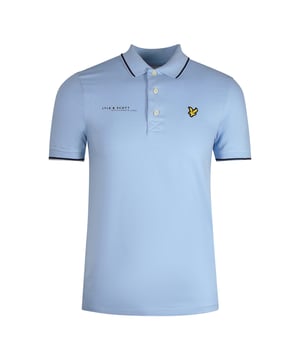 Polo azul Lyle & Scott, logotipo de la marca bordado en el pecho izquierdo, logotipo en el pecho derecho, color azul, polo liso, cierre de botones, terminaciones de mangas elasticas, 97% algodon, 3% elastano, polo azul