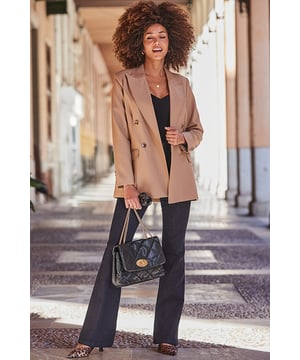 The search for the perfect blazer ends hereCut in an on-trend relaxed fitTimeless double-breasted silhouette Finished with luxe tortoiseshell buttons You'll love the matching trousers too Camel looks gorgeous with denim and leather