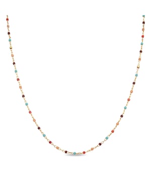 Nespo-Halskette aus mehrfarbigem hydrothermalem Quarz mit einer 18-karätigen Gelbgoldoberfläche. Schmuck mit exzessivem Design, bei dem "Charms die Hauptrolle spielen". Zarte Designs geben MIX&amp;MATCH seinen Namen. Charms: sorgfältig von Hand bearbeitet und poliert, um perfekte Formen mit unendlichen Kombinationen von rhodinierten farbigen Zirkonen, 18 Karat Gelbgold und 18 Karat Roségold auf 925er Sterlingsilber zu schaffen.

Wie in den 60er Jahren wird alles neu gemischt, um einen neuen "Coup" für die Beat-Generation zu landen, der die beste Mischung aus New Yorker Nüchternheit und weiblicher Sinnlichkeit darstellt.

Die Designs mit Persönlichkeit diktieren Farbe und Mutter Natur: die Verbindung verschiedener Materialien und eine exquisite Anordnung der Stücke machen diese Schmucklinie einzigartig und definieren die britischste Seite des It-Girls: Relativität ist (IN) der Farbe inhärent.