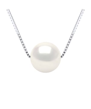 Halskette aus echten runden Süßwasser-Zuchtperlen 9-10 mm - Natürliche weiße Farbe Venitian Style Kette Weißgold 375 Länge 42 cm , 16,5 in - Unser Schmuck wird in Frankreich hergestellt und wird in einer Geschenkbox geliefert, begleitet von einem Echtheitszertifikat und internationaler Garantie
