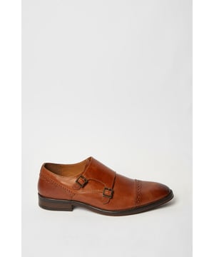 Tan Formal Leather Monk strap Brogue Shoe