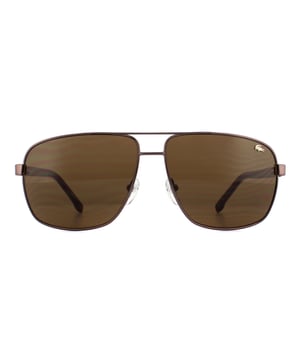 Lacoste Sunglasses L162S 210 Brown Brown Gradient are a large square aviator style for men with a metal frame front and plastic temples for added comfort. The iconic Lacoste alligator embellishes one lens corner, and the Lacoste text logo is also featured on each temple.