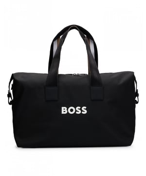 A cleanly styled holdall by BOSS crafted in textured material with contrast branding and signature-stripe detailing on the handles and removable strap. For our BETTER BOSS products, we always use at least 60% better raw materials. This product is made from at least 60% recycled polyester. Recycled polyester is an artificial fibre made from oil-based waste such as old PET bottles. Measurements: 26 x 48 x 26cm
Length: 48,0 cmWidth: 26,0 cmHeight: 26,0 cmFastening top: Two-way zip closureDouble handlePackaging: Dust bag
100% Polyester (recycled), Lining: 100% Polyester (recycled), Facing: 100% Polyamide (recycled), 60% Polyurethane, 40% Polyester
 
50511942
 
 