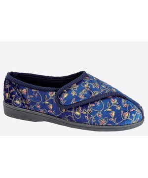 Boasting a navy upper with stylish gold flower detailing, these Zedzzz women's slippers are a stylish choice when it comes to comfortable wear around the house.
- Velour upper
- Touch fastening closure
- Washable
- Vulcanised Rubber Sole