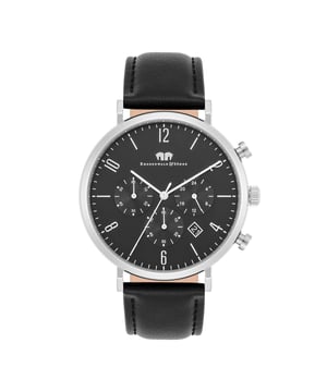 The timeless men's watch from the Rhodenwald & Sons manufacture combines the design of sporty chronographs with the simple elegance of a dresswatch. The popular functions 24-H display, stopwatch and date are integrated in a minimalist dial with tricompax arrangement-a perfect companion not only for business suit, but also for casual jeans. The model inspires with a robust and at the same time reduced stainless steel housing, filigree sticker and a reliable quartz train. A soft real leather bracelet with seam and thorn lock rounds off the premium equipment.