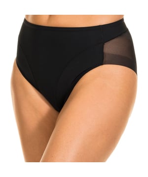 Secrets Janira Braguita 
 Black color 
 Flat belly effect. 
 Elastic waistband 
 No seams, it does not leave a mark. 
 It combines the thong effect with the flat belly effect. 
 Comfortable and breathable semi-transparent fabric at the back. 
 Inner lining 
 Seams seen in tone. 

 Composition: 72% Polyamide. - 28% Elastane. 

 Care: 
 - Wash at max. 30º temperature. 
 - Do not use bleach. 
 - Do not use dryer. 
 - Do not iron. 
 - Do not dry clean.