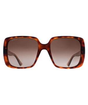 Gucci Square Womens Dark Havana Brown Gradient GG0632S  Sunglasses are a modern square frame that effortlessly complements any outfit. The frame is made from high-quality acetate, renowned for its durability and lightweight nature, ensuring a comfortable fit. Gucci's logo features on the slender temples for brand authenticity.