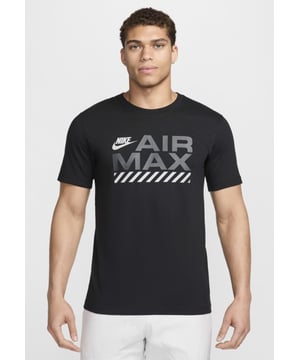 Men's Air Max Graphic T-Shirt from Nike. - - . This tee is made of soft, lightweight cotton for lasting comfort. - - .  It features a ribbed crew neckline and short sleeves for a classic feel and is finished with a bold Nike Air Max graphic logo stamped to the chest.