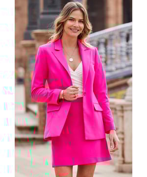 REASONS TO BUY:

Guaranteed to wow
Relaxed fit you can dress up or down
Flattering longline hem
Classic single-breasted fit
Hot pink is having a moment
Create a co-ord with the matching mini skirt