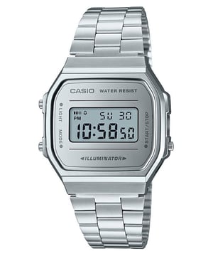 This Casio Casio Collection Digital Watch for Unisex is the perfect timepiece to wear or to gift. It's Silver  Square case combined with the comfortable Silver Stainless steel watch band will ensure you enjoy this stunning timepiece without any compromise. Operated by a high quality Quartz movement and water resistant to 3 bars, your watch will keep ticking. This is a perfect sporty and casual watch for you, it's a great gift for family or friends -The watch has a calendar function: Day-Date, Stopwatch, Alarm, Light High quality 20 cm length and 15 mm width Silver Stainless steel strap with a Fold over clasp Case diameter: 35 mm,case thickness: 9 mm, case colour: Silver and dial colour: Silver
