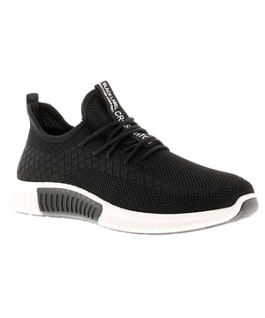 Crosshatch Mens Trainers Knit Effect Rideout Black. Textile Upper. Mesh Lining. Pvc Sole. Footwear Sneakers.