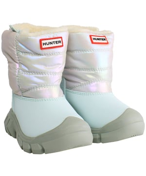 Insulated and Warm:  Snow boots are typically designed to keep feet warm in cold and snowy conditions. They often feature insulation to provide thermal protection during winter activities.

Waterproof Construction:  Hunter boots are known for their waterproof design. This is crucial for snow boots, as it helps keep feet dry and protected from snow and slush.

Durable Material:  Hunter boots are commonly made from high-quality materials, providing durability and resistance to the harsh conditions of snow and ice.

Traction Outsole:  Snow boots usually feature a specialized outsole designed for traction on slippery surfaces. This is essential for providing stability and preventing slips and falls on icy or snowy terrain.

Adjustable Fit:  Some snow boots come with features like adjustable straps, laces, or closures to ensure a secure and customizable fit. This is practical for accommodating different foot sizes and shapes.

Color and Design:  The mention of "Nebula Kids Blue" suggests a blue color with a potentially unique design. Hunter often introduces stylish and vibrant designs in their products.

Comfortable Lining:  Snow boots commonly have a comfortable and insulating lining to keep feet cozy in cold temperatures.

Brand Logo and Details:  Hunter products often feature the brand logo and distinctive details that signify their quality and authenticity.
