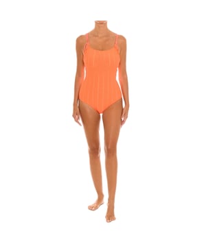 Women's round neckline swimsuit EB0216B.

 It features a round neckline at the front, creating a feminine and elegant silhouette.
 Includes cups to support and enhance the bust.
 Fully lined.
 It features adjustable straps that allow you to customize the fit and coverage.
 The straps can be removed to be worn crossed at the back or straight.
 On the back, it has a V-cut, leaving part of the back exposed.
 This Teleno swimsuit is an attractive and versatile option to wear on the beach, pool or other water activities.
 Its elegant and feminine design makes it a suitable garment for both a day at the beach and for more formal events or situations.
 Composition: Exterior: 91% Polyester, 9% Elastane.
 Lining: 92% Polyester, 8% Elastane.
 Cup: 100% Polyester
 Care:
Hand wash maximum 30º.
 Do not use dryer.
 Do not use bleach.
 Do not iron.
 Do not dry clean.
 Do not squeeze.