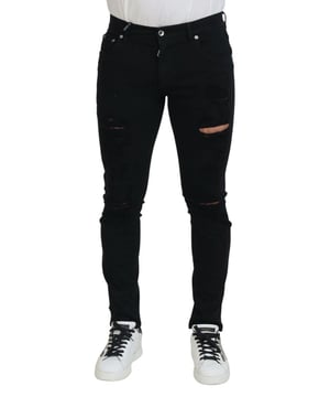 Jeans Dolce & Gabbana 100% Authenticidad  
Jeans de algodón negro slim fit desgastados  
Hecho en Italia  
Cierre de botón y cremallera  
Diseño slim fit  
Detalles de logo  
Material: 98% Algodón 2% Elastano (elasticidad)