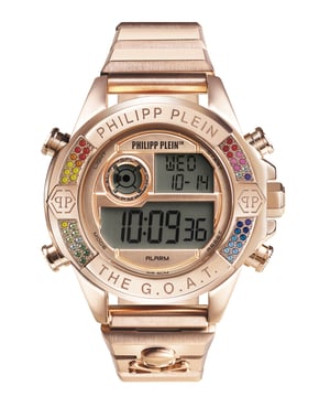 This Philipp Plein The G.o.a.t. Digital Watch for Women is the perfect timepiece to wear or to gift. It's Rose Gold 44 mm Round case combined with the comfortable Rose Gold Stainless steel watch band will ensure you enjoy this stunning timepiece without any compromise. Operated by a high quality Quartz movement and water resistant to 5 bars, your watch will keep ticking. The digital movement of this watch immediately confers a hyper sporty, bold, contemporary urban look. -The watch has a calendar function: Day-Date, Stop Watch, Alarm, Light High quality 19 cm length and 22 mm width Rose Gold Stainless steel strap with a Deployment clasp Case diameter: 44 mm,case thickness: 16 mm, case colour: Rose Gold and dial colour: Rose gold