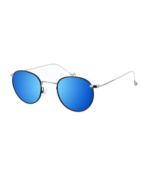 Gafas de sol Kypers con montura de metal.
Color Plateado
Forma redonda.
Lentes de color Azul
Patillas de metal con acabado de siluetas.
100% Protección UV. 
Cristales antirreflejo polarizados.
Incluye una funda de tela de protección.

Medidas  Alto lente: 45 mm
Ancho lente: 48 mm.
Puente: 21 mm.
Patillas: 145 mm.

Limpieza y manutención:
-Limpiar las gafas con agua y jabón (neutro).
- No utilice paños sucios o abrasivos, que puedan alterar las características de los filtros.
- Utilice solo accesorios y repuestos originales.