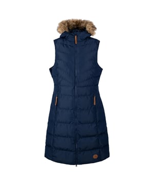Material: 100% Polyester. Schale: TPU-Membran. Stoff: Gewebt. Design: Gesteppt. Besätze: Pelzimitat. Stoff-Technologie: Wasserdicht, winddicht. Abzeichen. Ausschnitt: Kapuze. Ärmel-Typ: Ärmellos. Kapuzen-Merkmale: Angewachsene Kapuze. Länge: Lang. Taschen: 2 Fronttaschen, Reißverschluss. Verschluss: Zwei-Wege-Reißverschluss. Wasserdichte Bewertung: 2000mm.