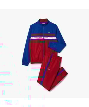 Heren Lacoste Sport Tennis Sweatsuit - Logo Stripe- Gerecycled polyester gemaakt van snijresten uit de productie - Normaal, licht getailleerd model - Jasje gevoerd met mesh- Broek gevoerd met jersey Siliconen krokodil op zijkant - Ref: WH7567-IS4