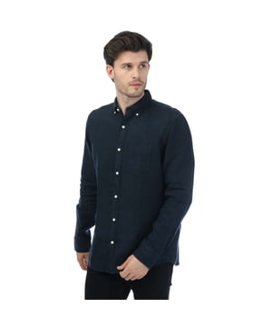 Mens Gant Regular Ut Garment Dyed Linen Shirt in navy.- Button down collar.- Long sleeves.- Signature Gant chest pocket.- Locker loop.- Curved hem.- Regular fit.- 100% Linen.- Ref: 3230102410