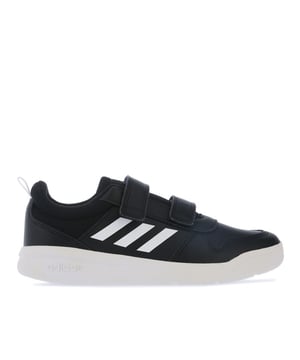 Junior Boys adidas Tensaurus Trainers in black.<BR><BR>- Coated leather and mesh upper.<BR>- Double hook and loop closure and webbing heel pull for easy on-off.<BR>- Padded collar and tongue.<BR>- Printed 3- Stripes to sides.<BR>- Embossed adidas branding at side heel.<BR>- Comfortable textile lining.<BR>- Removable cushioned sockliner.<BR>- Non- marking rubber outsole.<BR>- Leather  Synthetic and Textile Upper  Textile Lining  Synthetic Sole. <BR>- Ref.: EF1092J