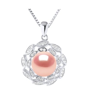 Collar - botón de perlas de agua dulce 9-10 mm - óxidos de pavimentación - cadena de caja Rhodium 925 milésimas - Longitud: 42 cm - Entregado en un caso con un certificado de autenticidad y una garantía internacional: todas nuestras joyas están hechas en Francia.
