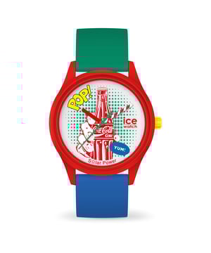 Diese Ice Watch Coca Cola×ice-watch - Pop Art Analog Uhr für  Herren ist das perfekte Accessoire zum tragen oder verschenken. Ihr Rot 40 mm Rund Gehäuse kombiniert mit dem bequemen Mehrfarbig Armband aus  Silikon garantiert, dass Sie diese atemberaubende Uhr kompromisslos genießen werden. Angetrieben von einem hochwertigen Quarz Uhrwerk und wasserdicht bis 5 bars, läuft Ihre Uhr stets weiter. Diese Uhr hat ein sehr originelles Zifferblatt, das perfekt für jeden Anlass geeignet ist. -Diese Analog Uhr verfügt über eine funktion: Solar Diese hochwertige Uhr hat ein Mehrfarbig Silikon Band ( 21 cm Länge und 19 mm Breite) mit einer Dornschließe Gehäusedurchmesser: 40 mm,Gehäuse Höhe: 12 mm, Gehäusefarbe: Rot, Zifferblattfarbe: Mehrfarbig